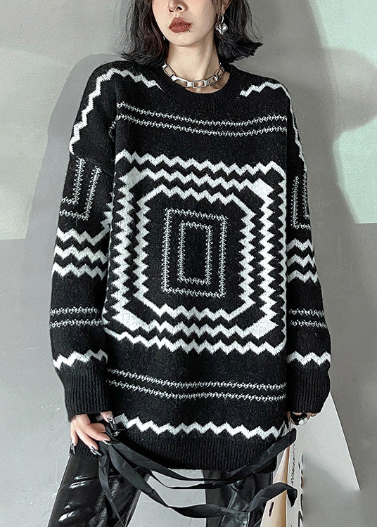 Heidi-Mode - Boho Schwarzer O-Ausschnitt Gemütlicher Pullover
