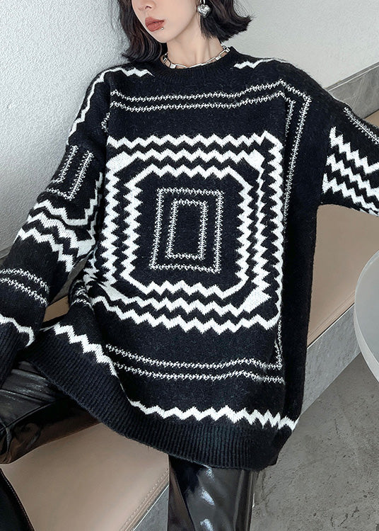 Heidi-Mode - Boho Schwarzer O-Ausschnitt Gemütlicher Pullover