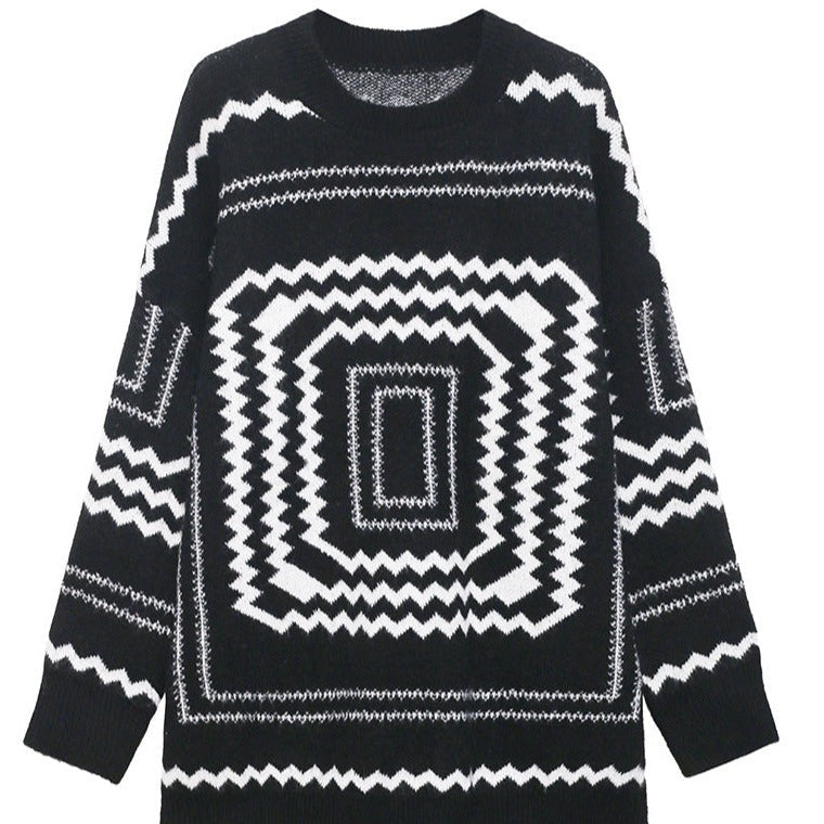 Heidi-Mode - Boho Schwarzer O-Ausschnitt Gemütlicher Pullover