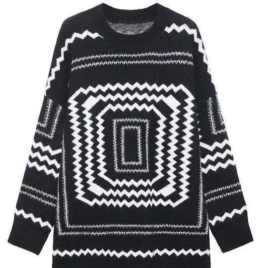 Heidi-Mode - Boho Schwarzer O-Ausschnitt Gemütlicher Pullover