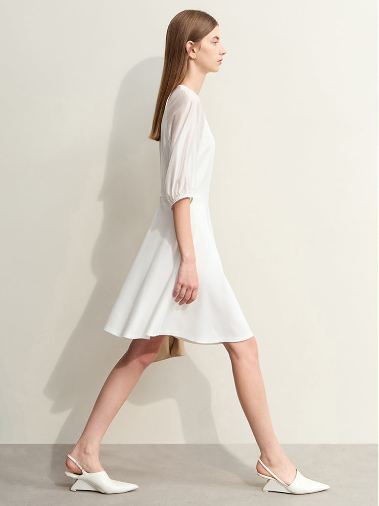 Heidi-Mode | Elegante A-linie Kleid mit Transparenten Ärmeln