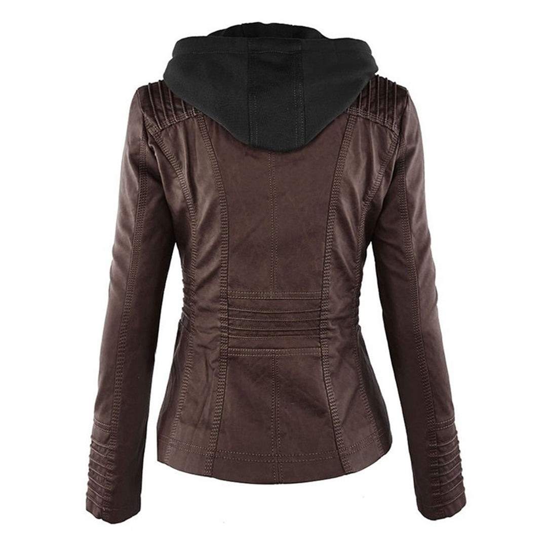 Wetterfester Damen Lederjacke mit Kapuze