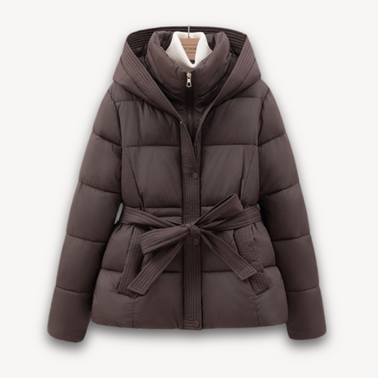 Heidi-Mode | Damen Pufferjacke mit Kapuze und Gürtel