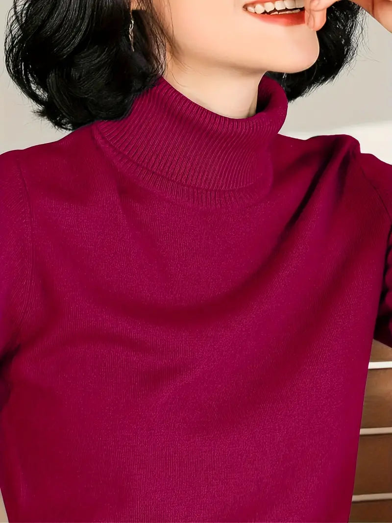 Heidi-Mode | Einfarbiger, Schmaler Pullover Mit Rollkragen, Lässiger Pullover Mit Langen Ärmeln