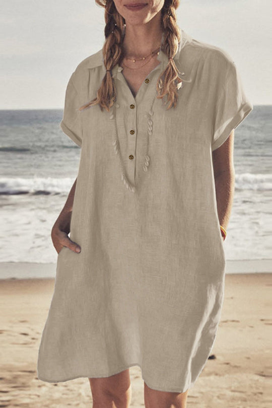 Heidi-Mode | Knopf Unten Baumwoll Strandkleid