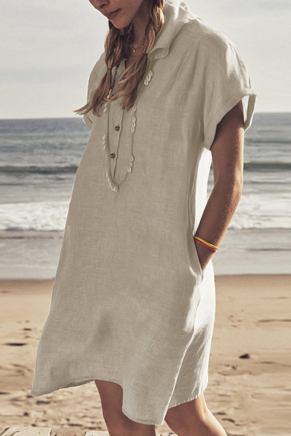 Heidi-Mode | Knopf Unten Baumwoll Strandkleid