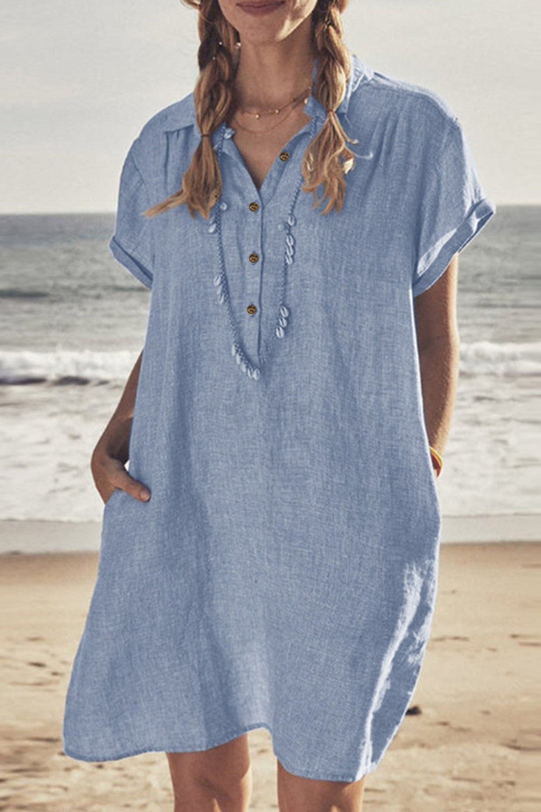 Heidi-Mode | Knopf Unten Baumwoll Strandkleid