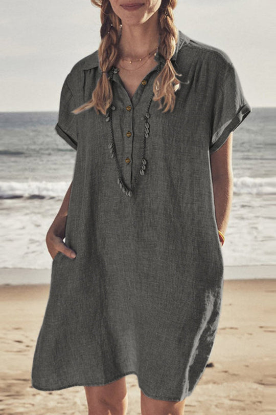 Heidi-Mode | Knopf Unten Baumwoll Strandkleid