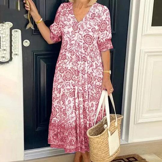 Heidi-Mode | Bohème Kleid mit V-Ausschnitt Leicht & Stilvoll für Sommerliche Anlässe