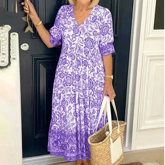 Heidi-Mode | Bohème Kleid mit V-Ausschnitt Leicht & Stilvoll für Sommerliche Anlässe