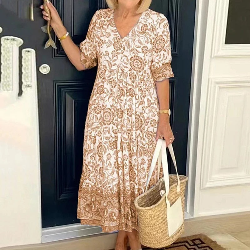 Heidi-Mode | Bohème Kleid mit V-Ausschnitt Leicht & Stilvoll für Sommerliche Anlässe