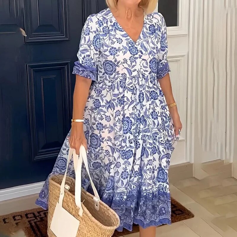 Heidi-Mode | Bohème Kleid mit V-Ausschnitt Leicht & Stilvoll für Sommerliche Anlässe