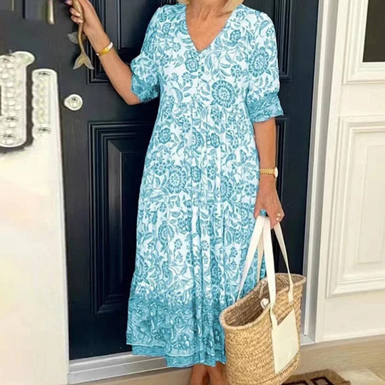 Heidi-Mode | Bohème Kleid mit V-Ausschnitt Leicht & Stilvoll für Sommerliche Anlässe