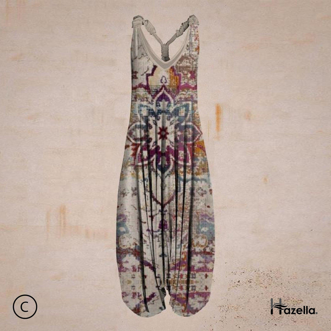 Heidi-Mode | Jumpsuit Locker Sitzend Harem Stil Ärmellos V-Ausschnitt Boheme Lässig Look