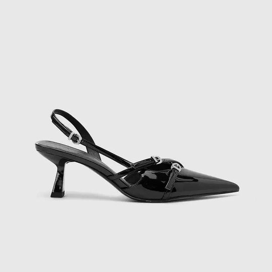 Heidi-Mode | Schwarze Lackleder Slingback Pumps mit Riemchen