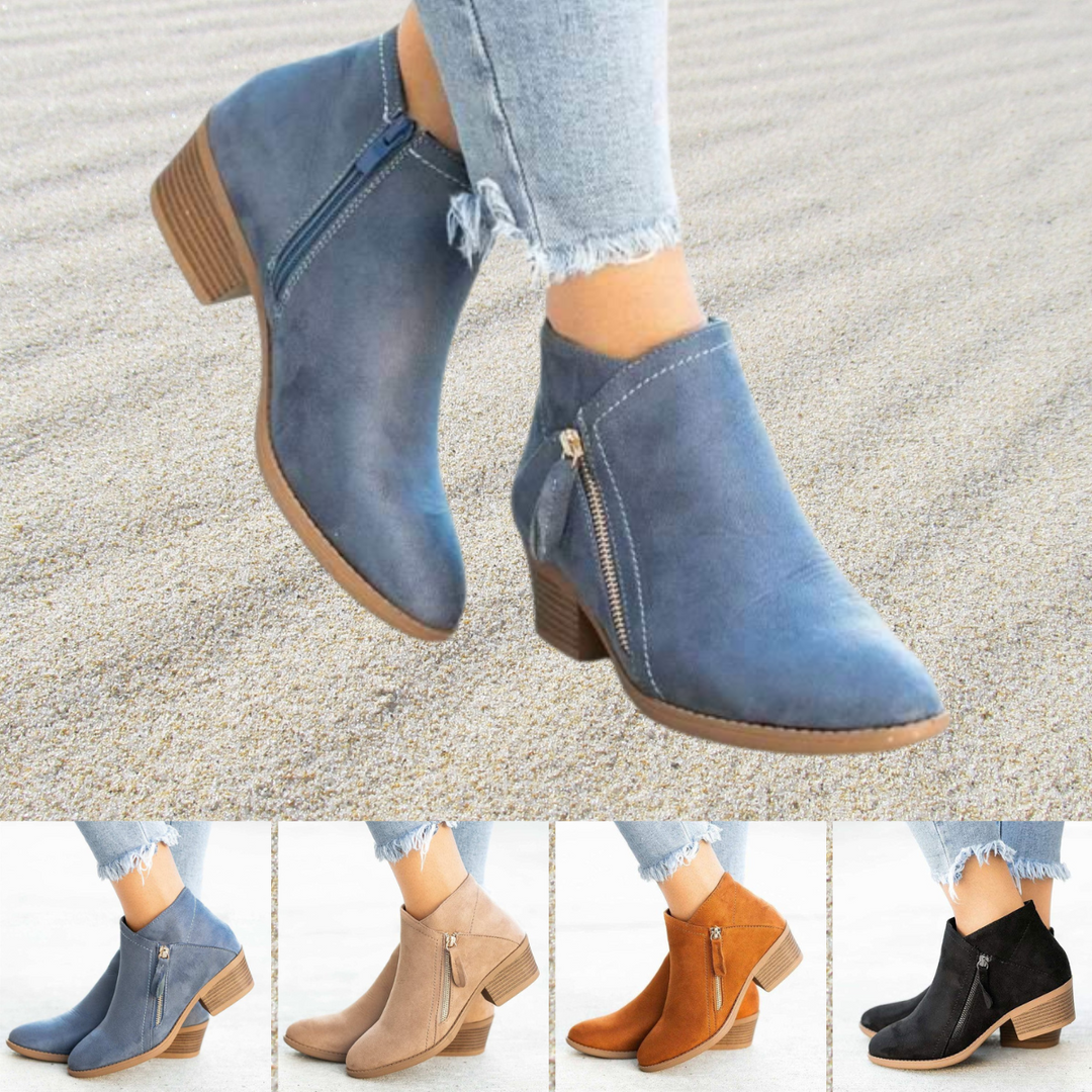 Heidi-Mode | Leder Stiefeletten mit Reißverschluss und Absatz für Frauentage