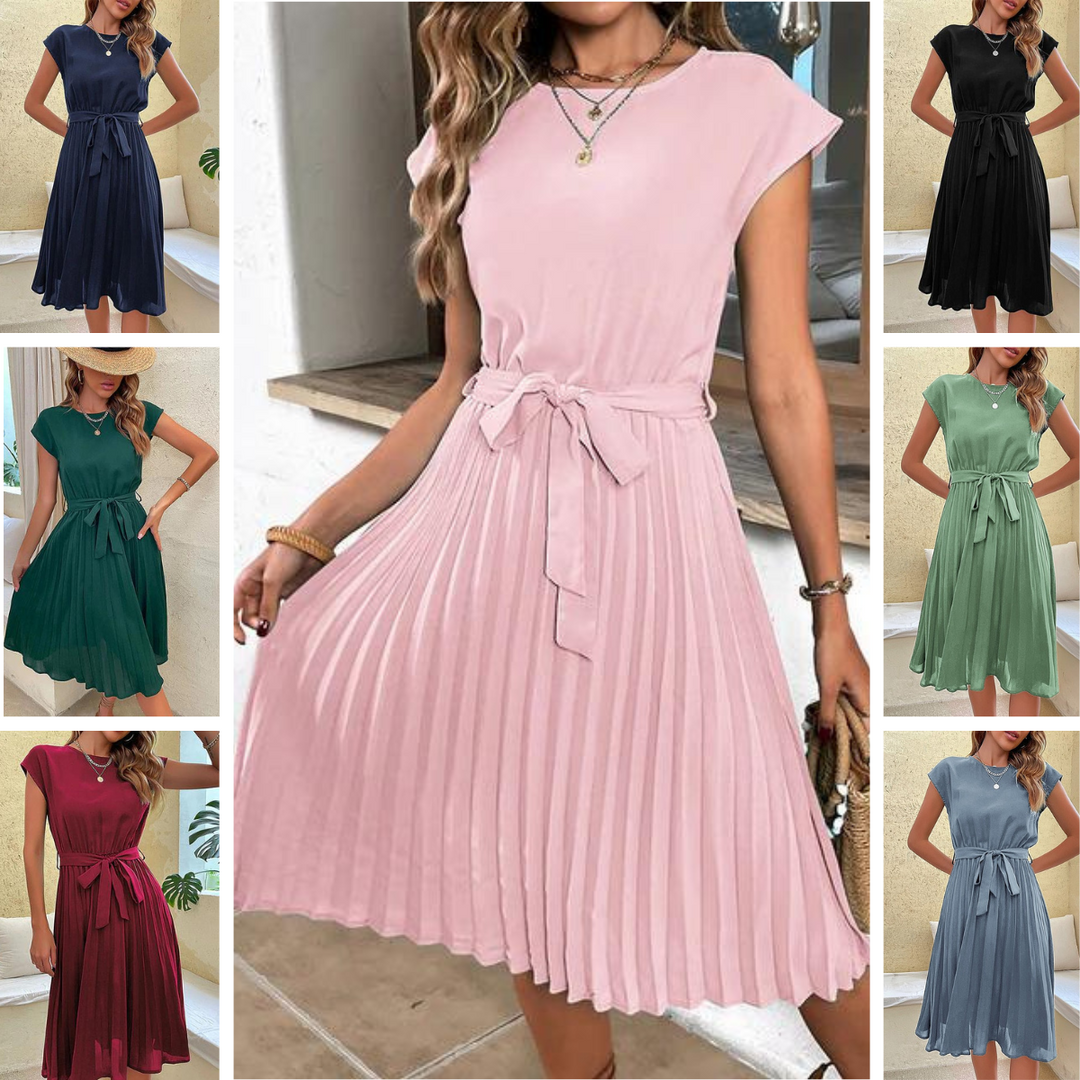 Heidi-Mode | Plissee Mini Kleid mit Kurzen Ärmeln für Den Sommer