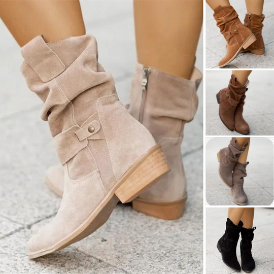 Heidi-Mode | Lässige Niedrige Absätze Runde Plus Größe Faux Stiefel