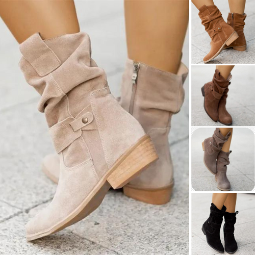 Heidi-Mode | Lässige Niedrige Absätze Runde Plus Größe Faux Stiefel