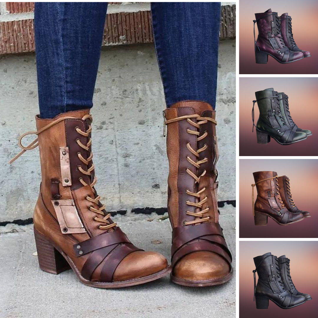 Heidi-Mode | Vilde Motorradstiefel Retro Stil mit Dicken Sohlen