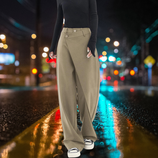Heidi-Mode | Asymmetrisches Lag Knopf Kleid Hosen mit Weiten Beinen