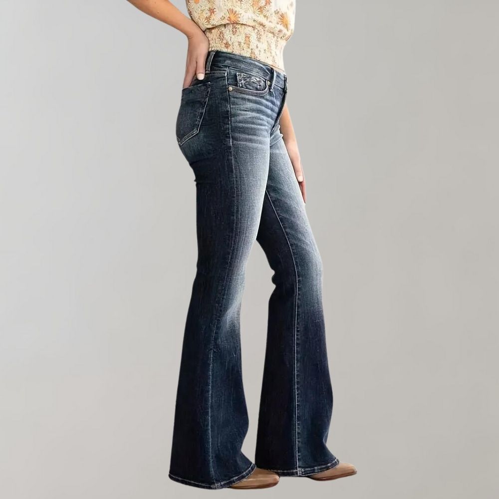 Damen Mid-Waist Slim Fit Stretch Retro Flared Jeans