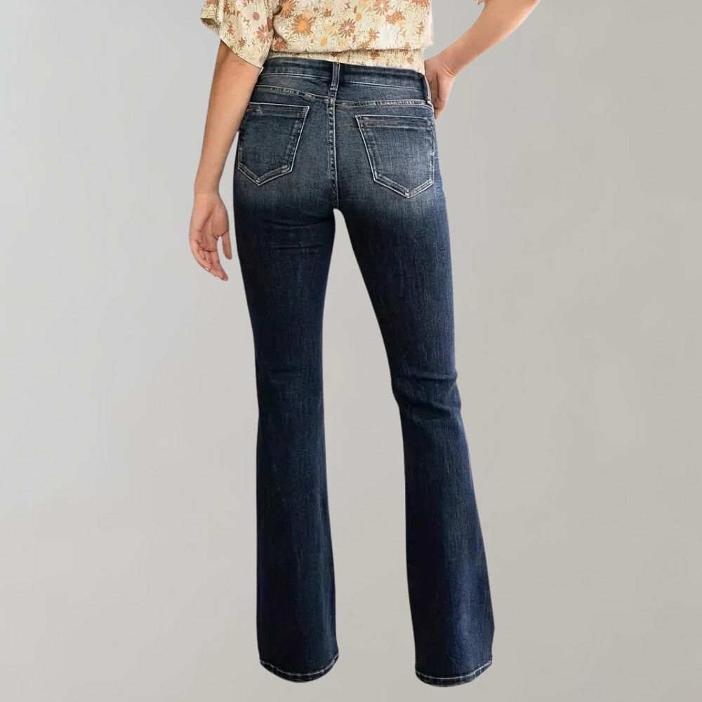 Damen Mid-Waist Slim Fit Stretch Retro Flared Jeans