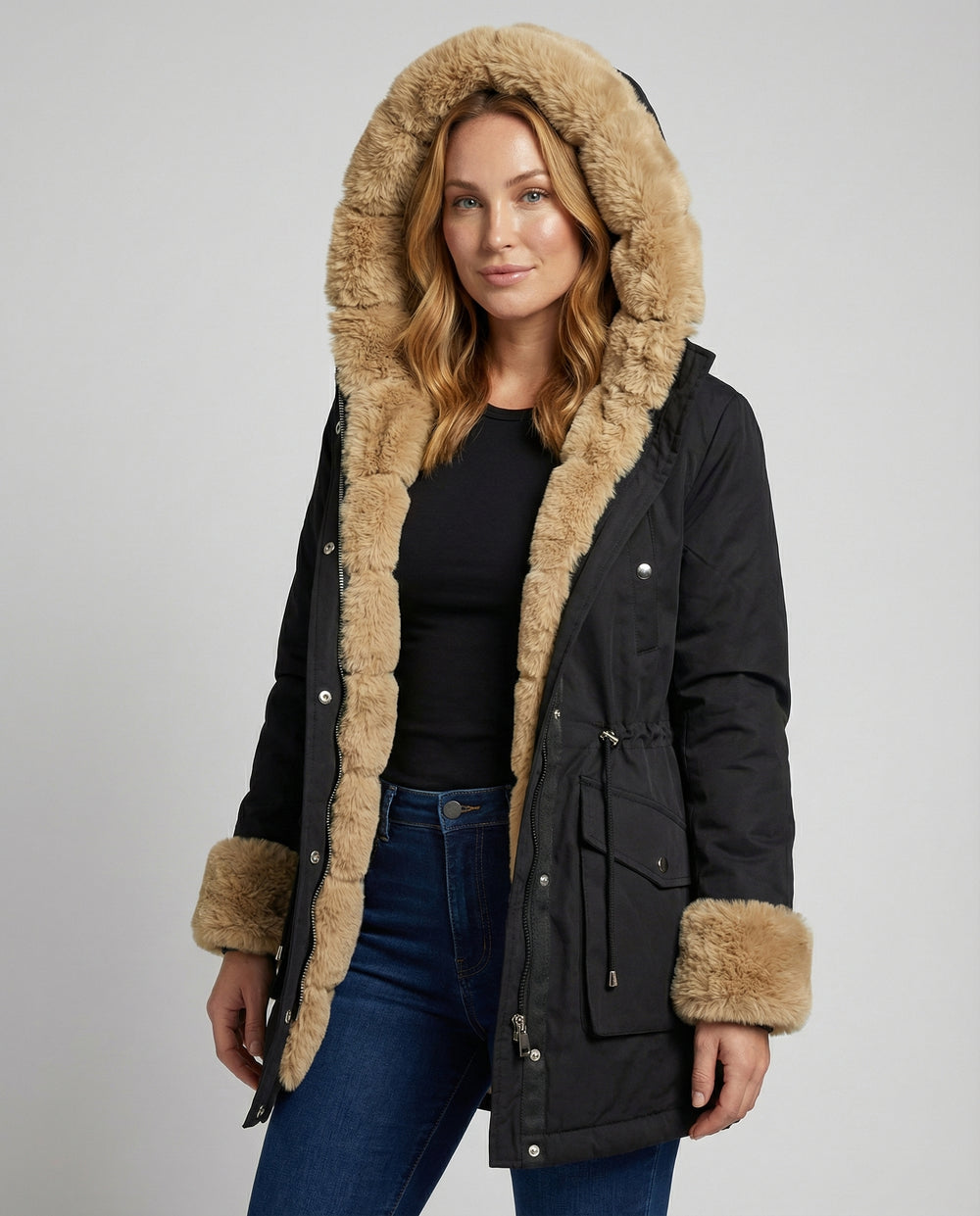 Warme Winterjacke Mit Pelzfütterung Damen