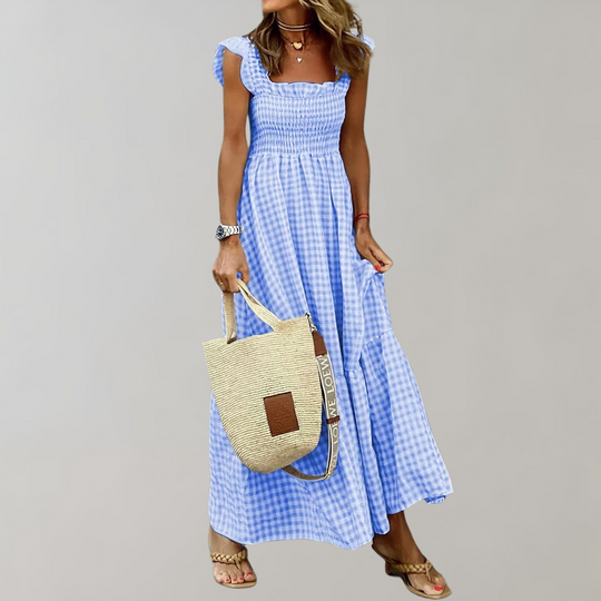Heidi-Mode | Damen Chic Sommer Maxi Kleid Kariert