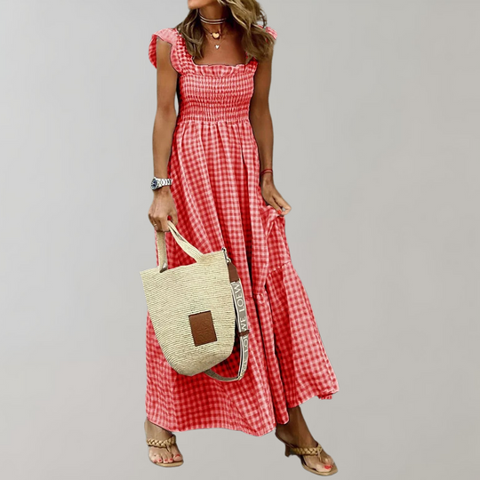 Heidi-Mode | Damen Chic Sommer Maxi Kleid Kariert