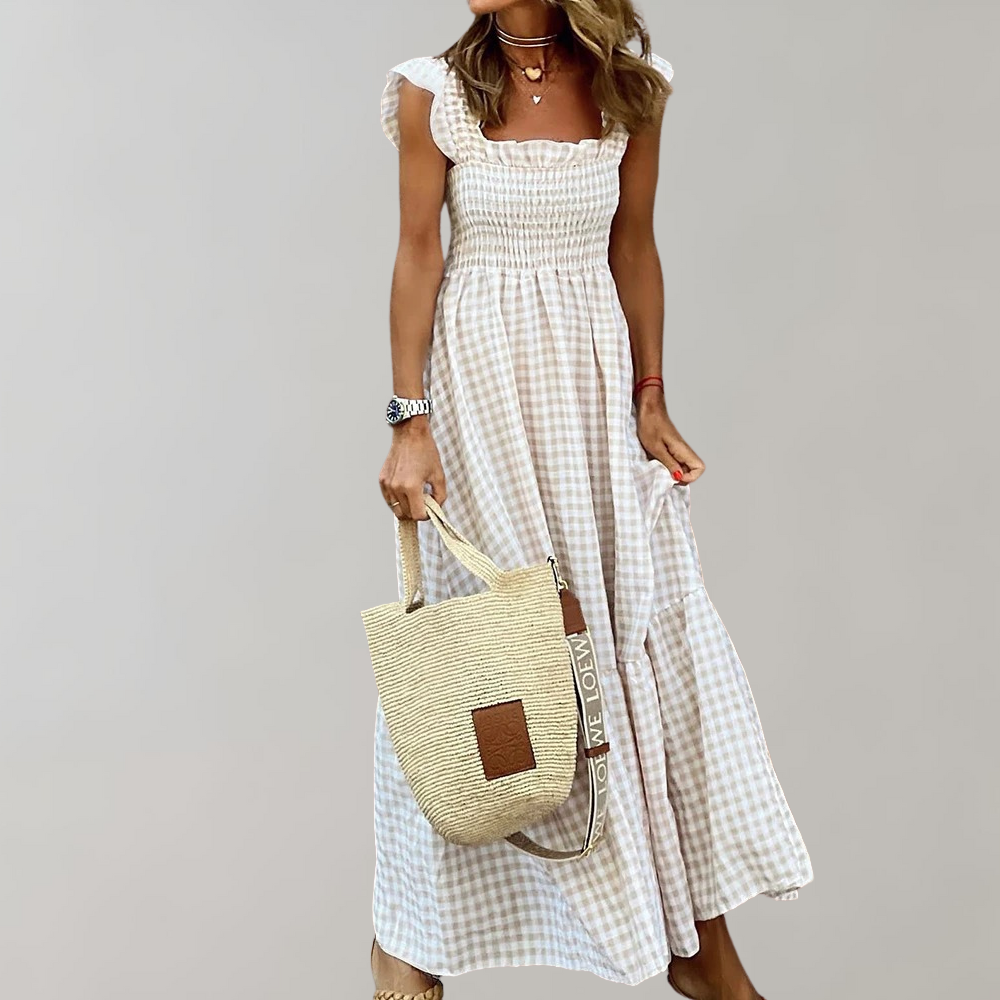 Heidi-Mode | Damen Chic Sommer Maxi Kleid Kariert