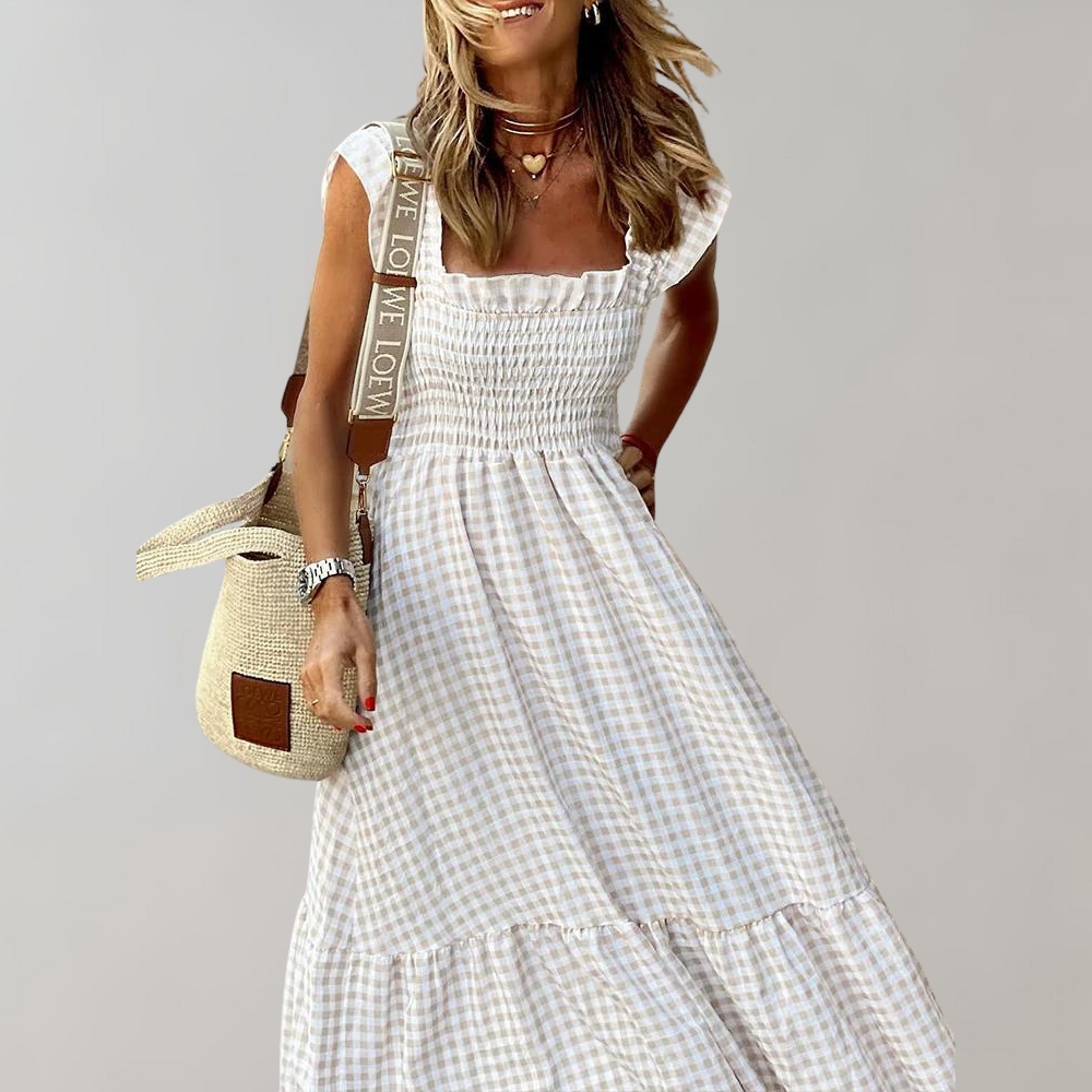 Heidi-Mode | Damen Chic Sommer Maxi Kleid Kariert