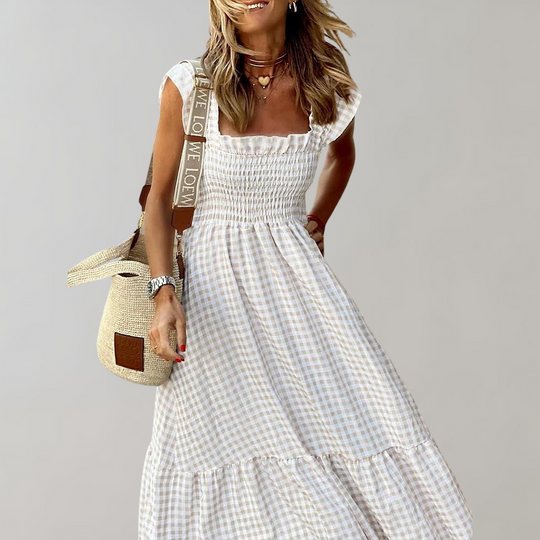 Heidi-Mode | Damen Chic Sommer Maxi Kleid Kariert