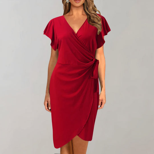 Elegantes Sommerkleid mit V-Ausschnitt und gewickeltem Bund für Damen