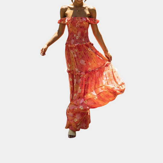 Heidi-Mode | Schicke Orange Blumen Sommerkleid