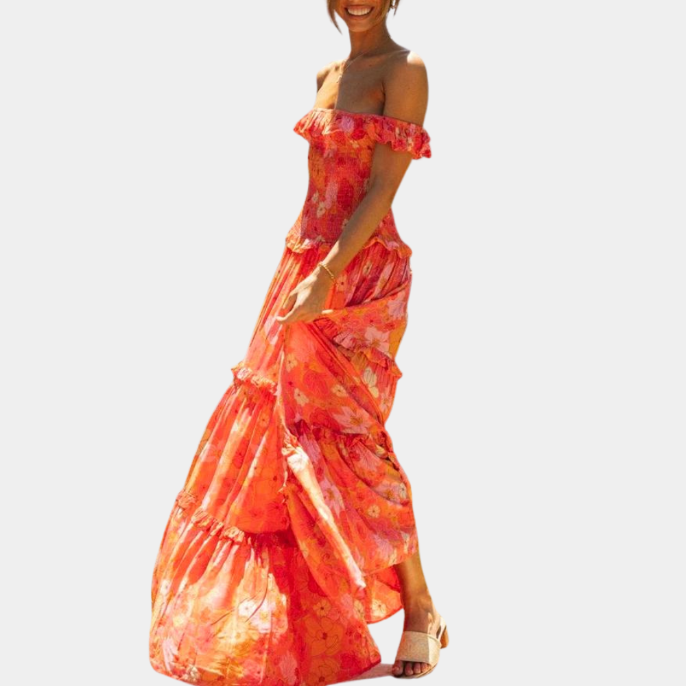 Heidi-Mode | Schicke Orange Blumen Sommerkleid