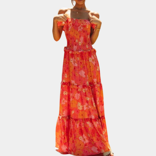 Heidi-Mode | Schicke Orange Blumen Sommerkleid
