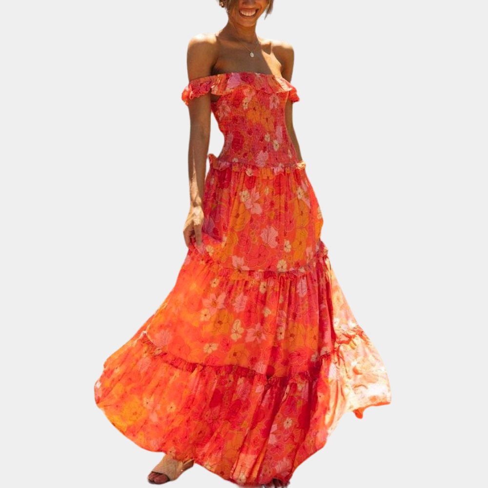 Heidi-Mode | Schicke Orange Blumen Sommerkleid