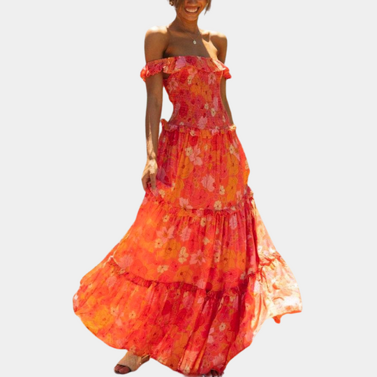 Heidi-Mode | Schicke Orange Blumen Sommerkleid