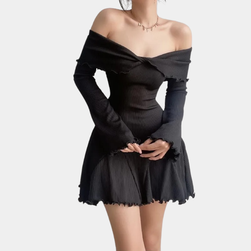 Heidi-Mode | Kurzes Schwarzes Kleid mit Entblößten Schultern