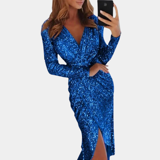 Heidi-Mode | Damen Paillettenkleid mit Frontschlitz