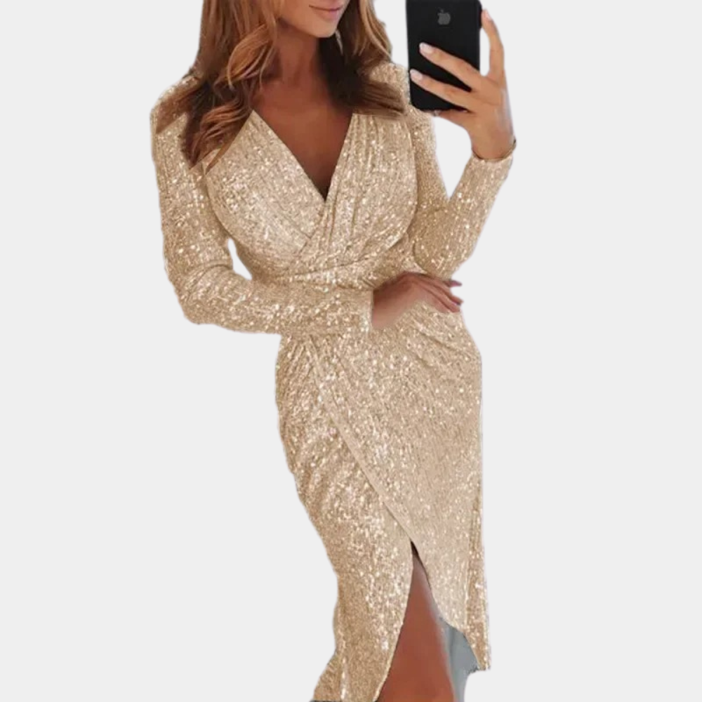 Heidi-Mode | Damen Paillettenkleid mit Frontschlitz