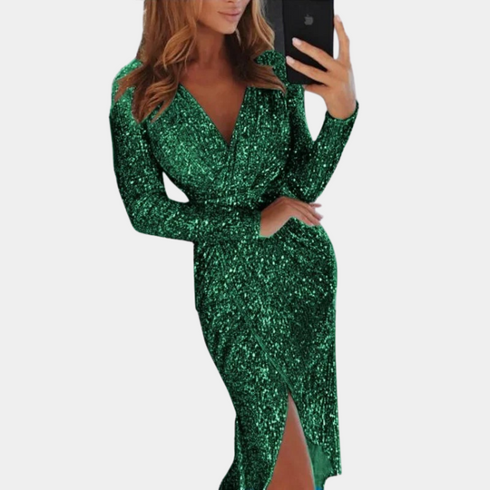 Heidi-Mode | Damen Paillettenkleid mit Frontschlitz
