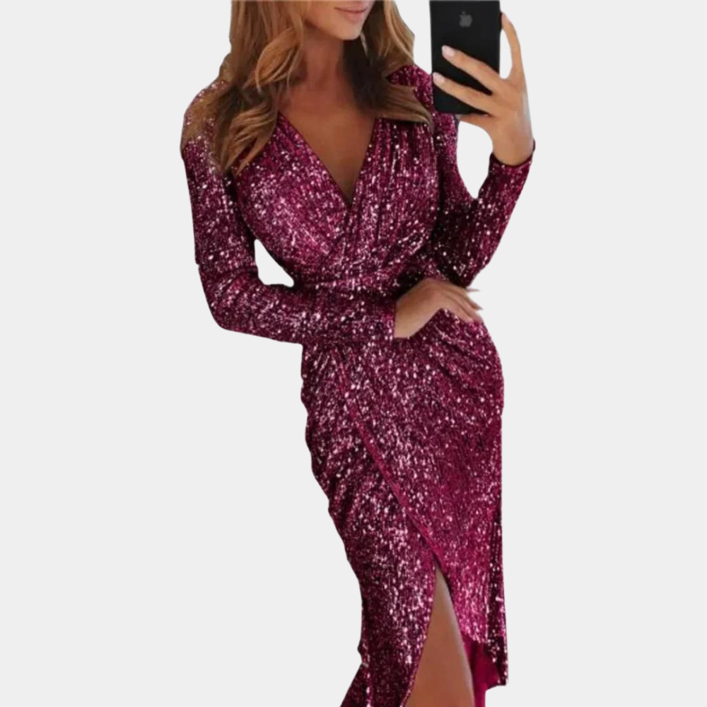 Heidi-Mode | Damen Paillettenkleid mit Frontschlitz