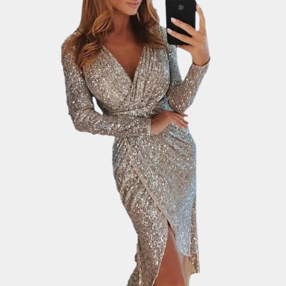Heidi-Mode | Damen Paillettenkleid mit Frontschlitz