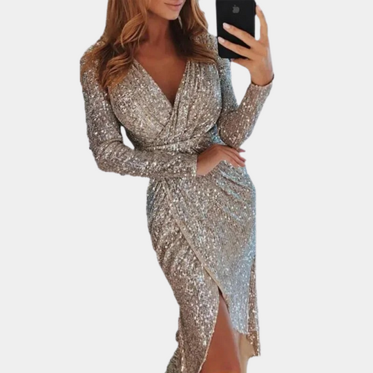 Heidi-Mode | Damen Paillettenkleid mit Frontschlitz