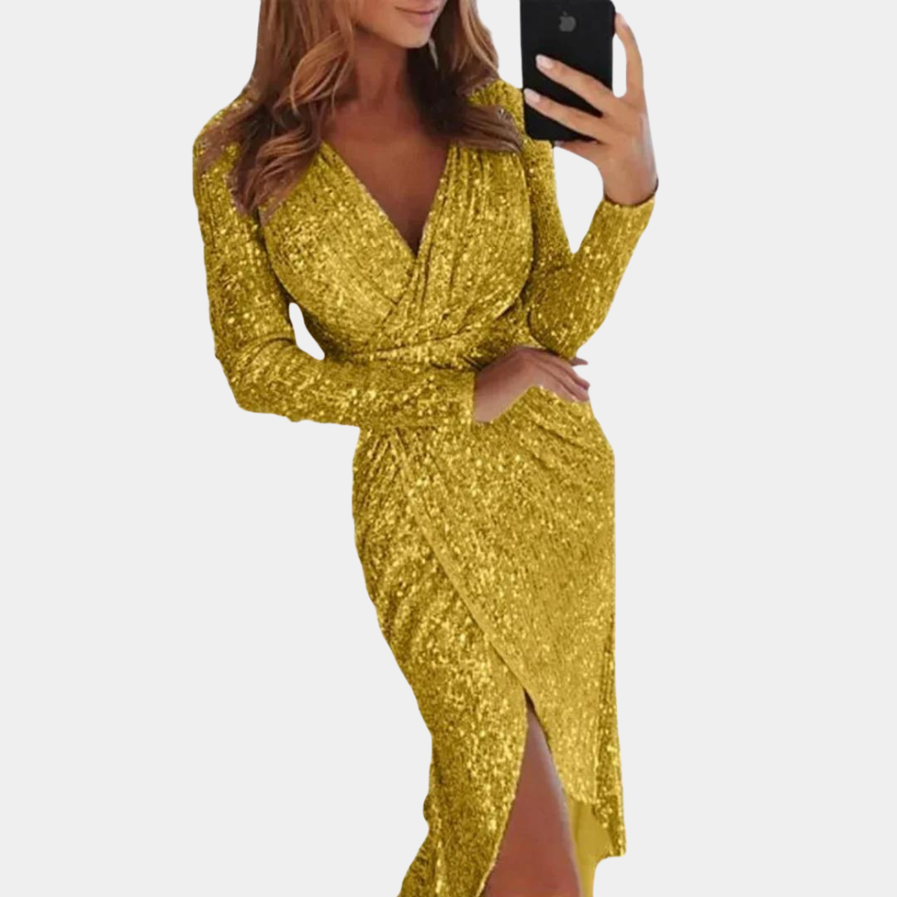 Heidi-Mode | Damen Paillettenkleid mit Frontschlitz