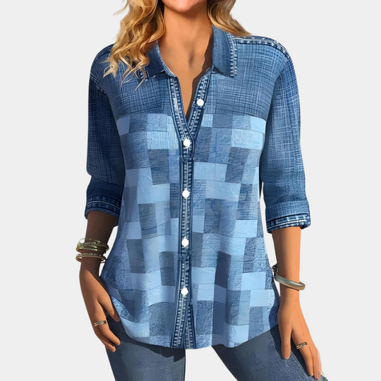 Heidi-Mode | Lässige Button-Up Patchwork Bluse für Damen