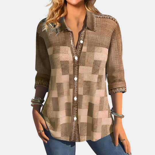Heidi-Mode | Lässige Button-Up Patchwork Bluse für Damen
