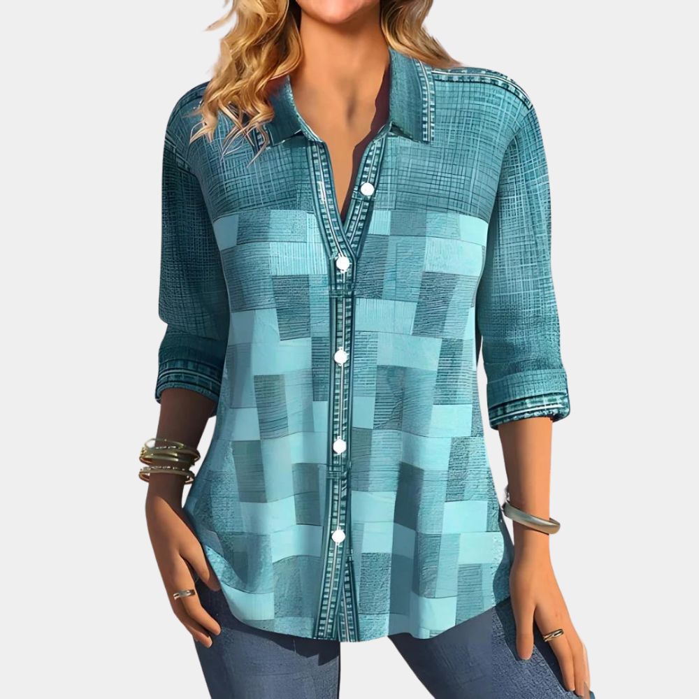 Heidi-Mode | Lässige Button-Up Patchwork Bluse für Damen